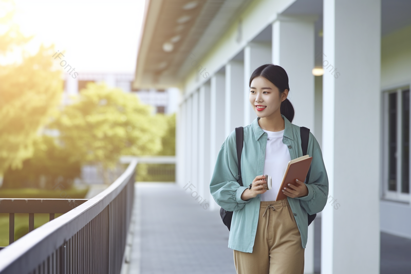 在安静的大学校园里手拿书本的女大学生,高清,摄影图,摄影图片,图片大全,摄影图免费下载